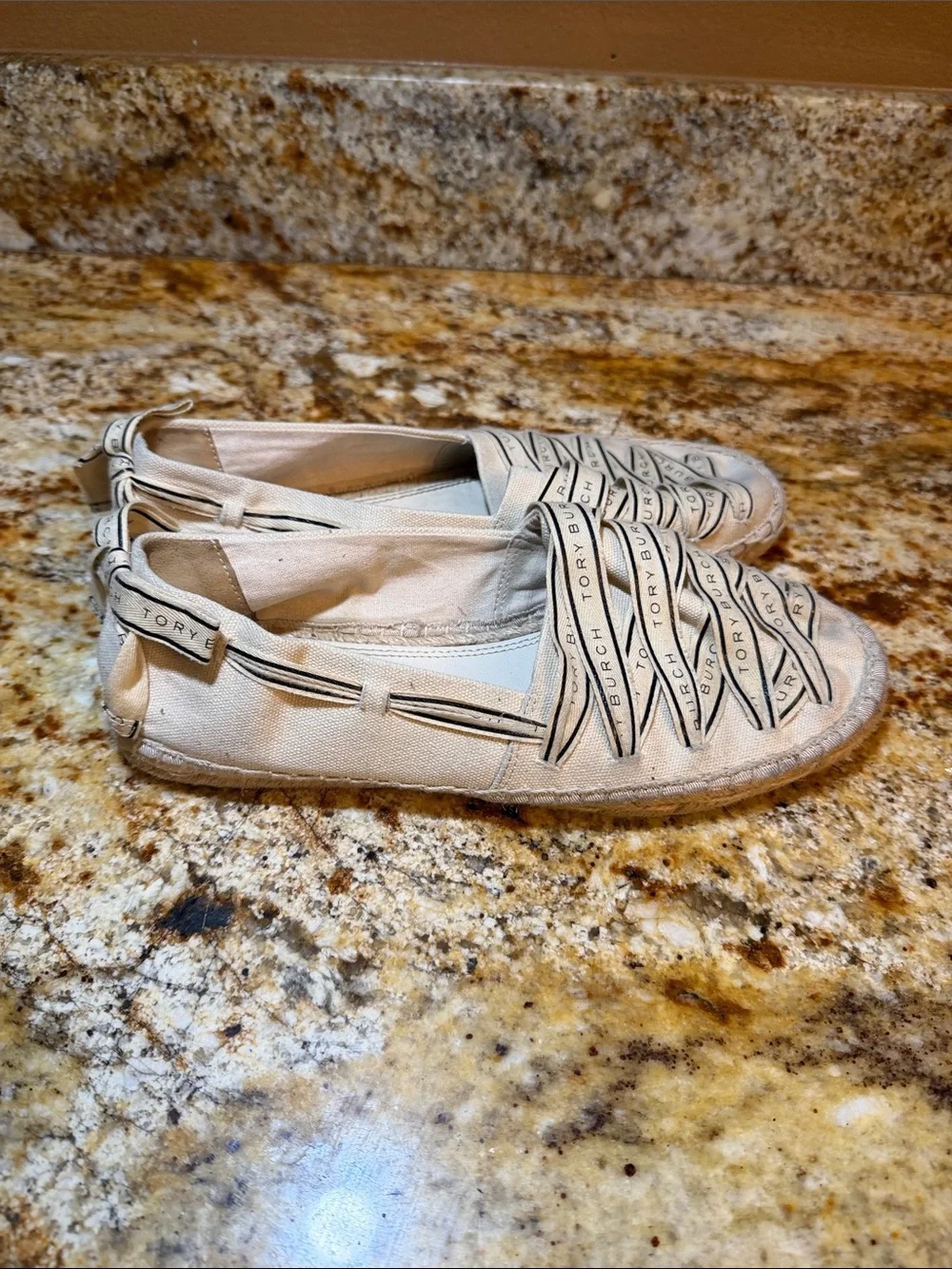 Tory Burch Cream Canvas ribbon espadrilles